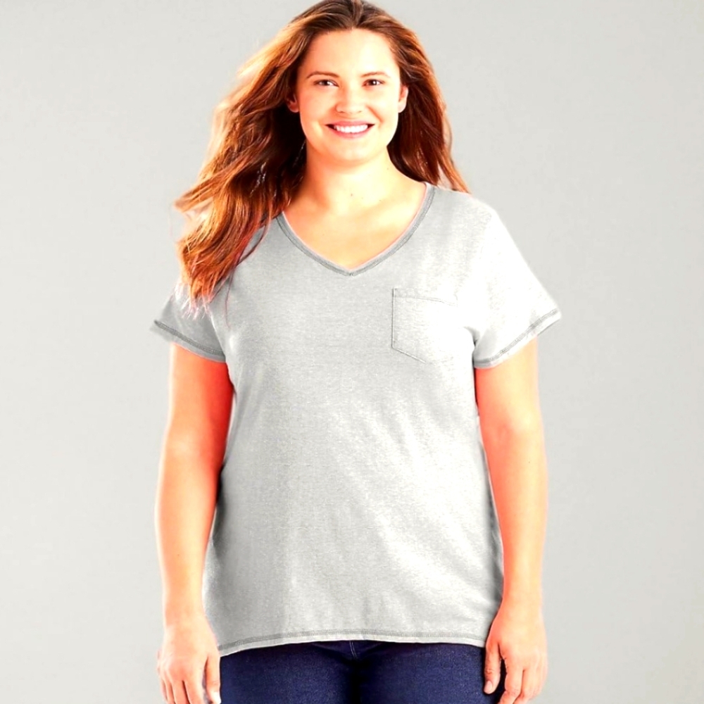 3 Just My Size Pocketed V-Neck T-Shirts
